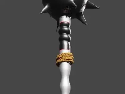 weapon silver spiked with wooden handle 3D model
