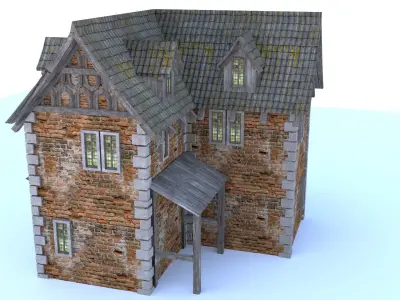 Medieval city corner house Low-poly 3D model