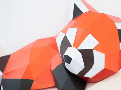 Red panda on the moon PDF template pepakura papercraft origami 3D model