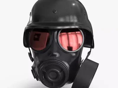 Gas Mask Red Mirrored and Helmet Low-poly 3D model