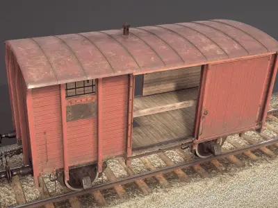 Railway Covered Goods Wagon 18T Vr1 Default Red Low-poly 3D model