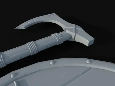 Axe and shield Low-poly 3D model