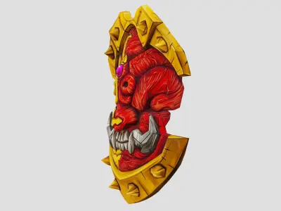 Golden Shield Mask Red Muscle Mutation Lowpoly Weapon Low-poly 3D model
