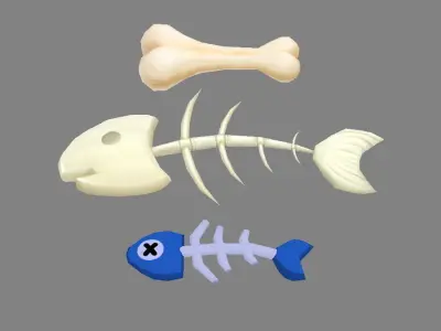 Cartoon Fish Bones - Kitchen waste Low-poly 3D model