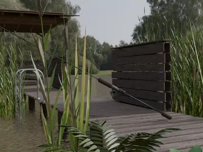 Bridge in lake Low-poly 3D model