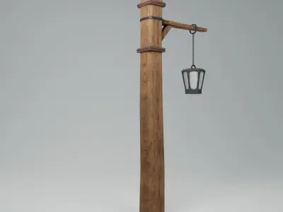 Wood pillar lamp Free low-poly 3D model