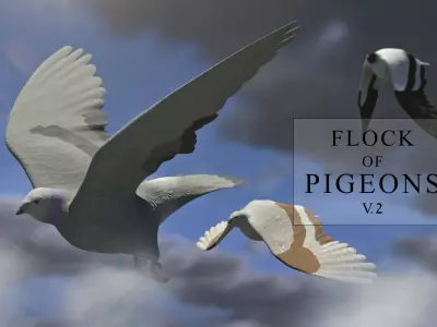 Flock of Birds - Pigeons - Rigged - Animated Low-poly 3D model