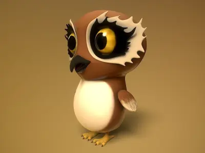 cartoon owl Low-poly 3D model