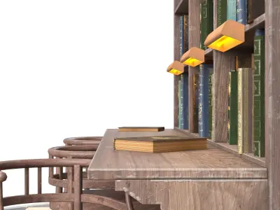 Bookshelf and chairs Low-poly 3D model