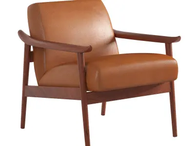 Mid-Century Leather Show Wood Chair Free 3D model