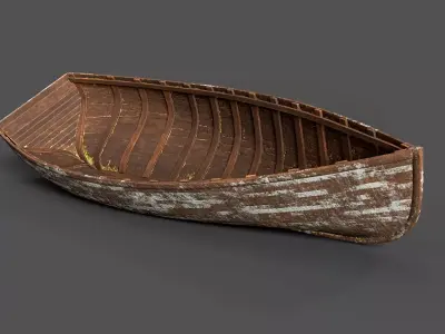 Beached Old Wooden Boat 3D model