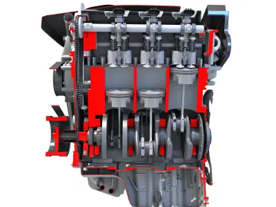 V6 Engine Interior and Cutaway 3D model