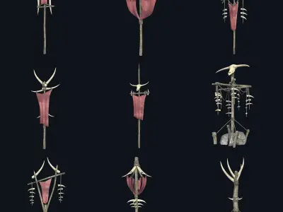 ORC TOTEM BANNER SIGN FORT CAMP ORCISH BARRICADE COLLECTION Low-poly 3D model