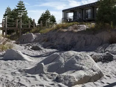  Small Lightly Cracked Beach Rock Model 