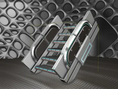 Sci-Fi Stairs - 23 - Silver Blue Neon Light Version  Low-poly 3D model