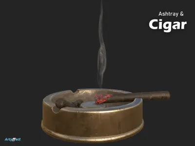Ashtray And Cigar WW2 German Military Game-ready Low-poly 3D model