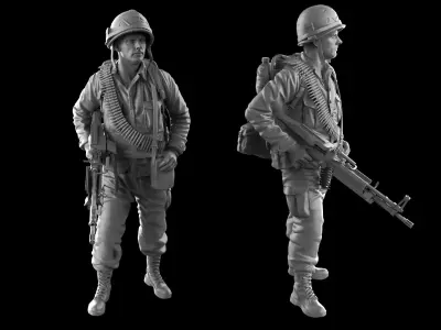 USA soldier with machine gun 1960 3D print model