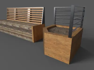 Bench set 1 metal box with two bars Low-poly 3D model