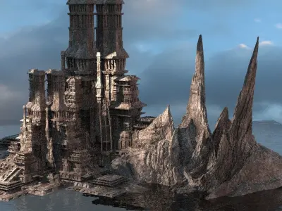 Philistine Empire City Cliff Ruins 3D model
