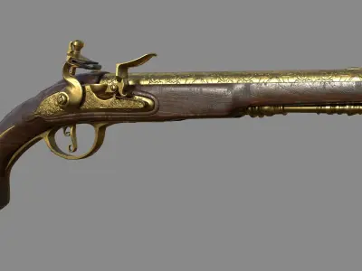 Weapon - Gun - Flintlock - Flemish Flintlock Pistol Ornament Low-poly 3D model