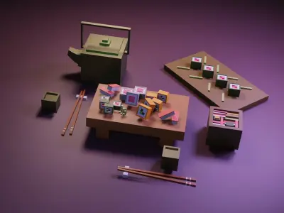 Cartoon sushi set model 3D model