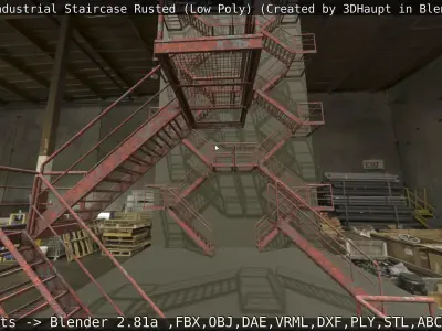 Modular Industrial Staircase Rusted Low-Poly Low-poly 3D model