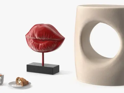 Side Table with Lip Sculpture and Coffee Cup Pastry 3D model