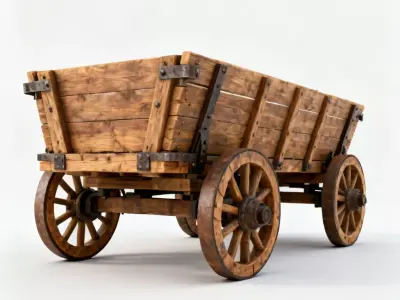 Vintage Heavy Wooden Freight Wagon 3D Model Low-poly 3D model