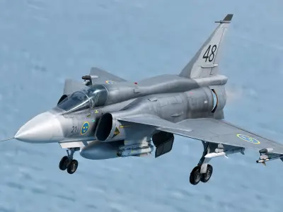 Saab 37 Viggen - with Cocpit - Fully Rigged-Multiple Decals Set Low-poly 3D model