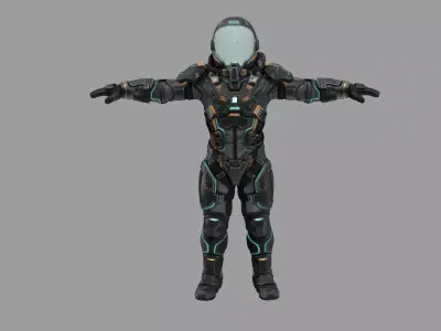 Futuristic Sci-Fi Armored Suit Character rigged and Animated 3D model