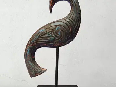 Bali Jackfruit Wood Bird On Stand 2 3D model