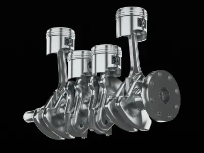 4 cylinder inline engine pistons camshaft Low-poly 3D model