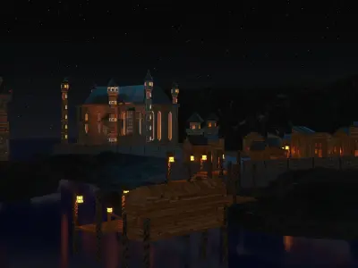 old castle  blender  castle and a few houses  Low-poly 3D model