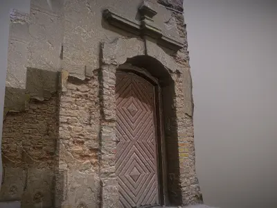 Old broken gate - door with relief decoration Low-poly 3D model