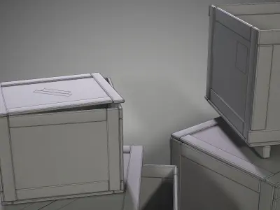 Plywood crates with cover lids - 3D VR AR game ready Low-poly 3D model