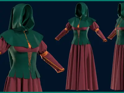 female medieval dress with texture 3D model