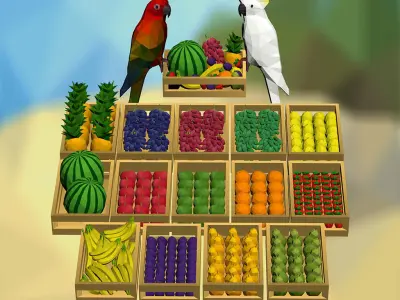 Fruits and Parrots Low-poly 3D model
