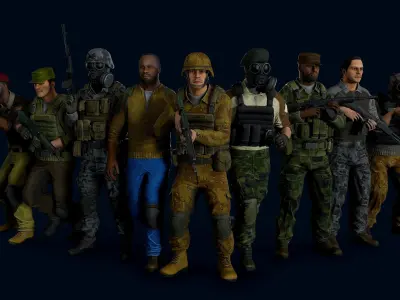 Modular military character Low-poly 3D model