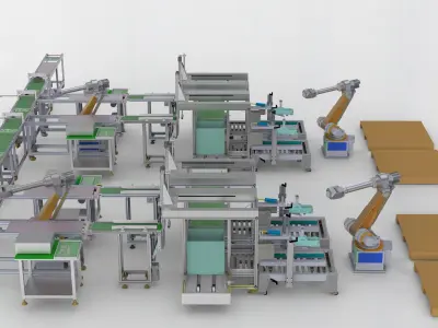 Pcb board loading package stacking conveyor line 3D model