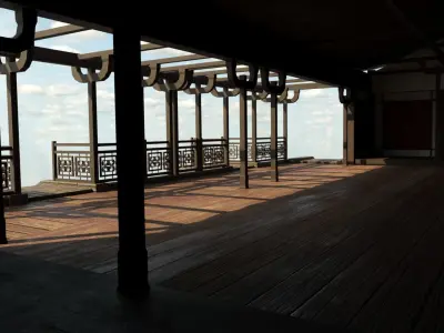 Modular Asian Dojo Low-poly 3D model