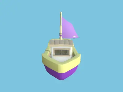 Cartoon Boat 04 - Purple Yellow - Low Poly Ship Low-poly 3D model
