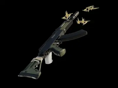 Gun model with gold spikes Low-poly 3D model