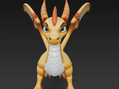 Dragon Yellow Realistic 3D Model Basic - Low Poly Realistic Low-poly 3D model