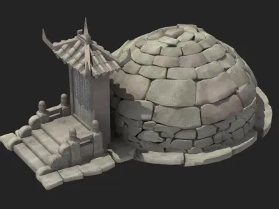 headstone grave tombstone marker Asia halloween gravestone 3D model