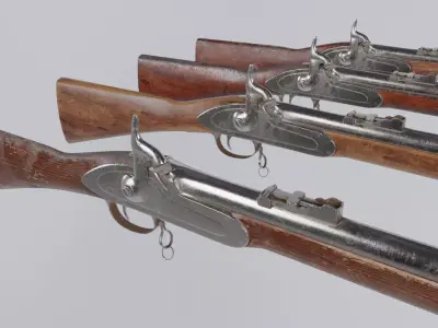 Low Poly PBR Rifle with wooden handle Low-poly 3D model