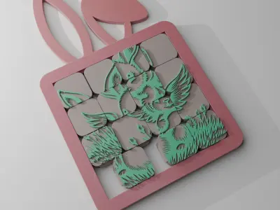 Difficult Sliding puzzle toy with a cute fantasy bunny 3D print model