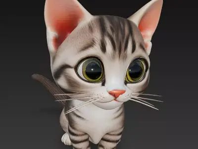 Cat Kitten Realistic 3D Model Basic - Low Poly Realistic Low-poly 3D model