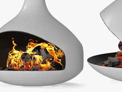 Modern Hanging Fireplace with Live Flame White 3D model