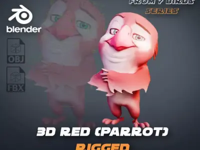 Chibi Parrot - 3D Red - Rigged Cartoon Bird Low-poly 3D model