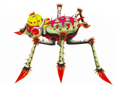Red Star Spider Funny Cartoon Insect Parasite Beetle Lowpoly Low-poly 3D model